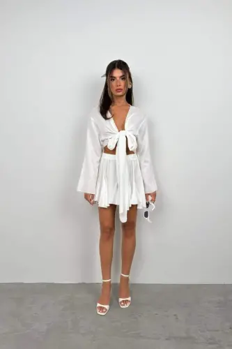 Вырез лодочкой, длинный рукав, укороченный топ - 1