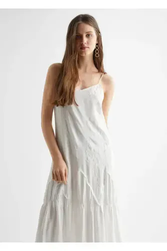 Вышитое длинное платье-Белый - 1