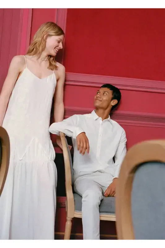 Вышитое длинное платье-Белый - 5