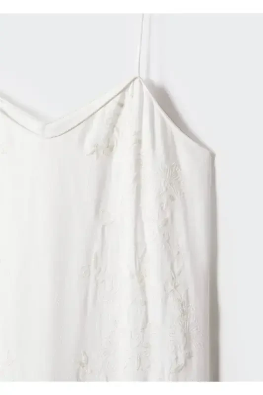 Вышитое длинное платье-Белый - 6