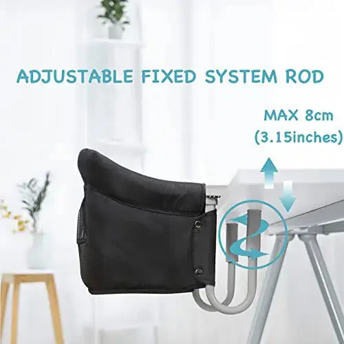 Высокий стул PandaEar на крючке | Портативный детский высокий стул для путешествий | Стол для высокого стула, прищепка для детского стула для кормления, бустер для обеда (черный) - 45