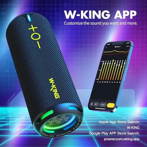 W-KING D320 40W Bluetooth Speaker, IPX7 Waterproof Portable Speaker with Dual Voice Coil, Customized EQ APP, 360 Sound, Party Lights, V5.3, TF/AUX, Black - 4