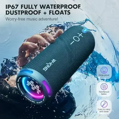 W-KING Portativ Bluetooth Karnaylar Baland, IPX7 Suvga chidamli Tashqi Karnaylar Simsiz, APP moslashtirilgan EQ, Dual ovozli g'altak/Chuqur Bass, 360° Yorug'likli ovoz/V5.3/TF/AUX, 40W Party Boombox Dush Karnayi - 3