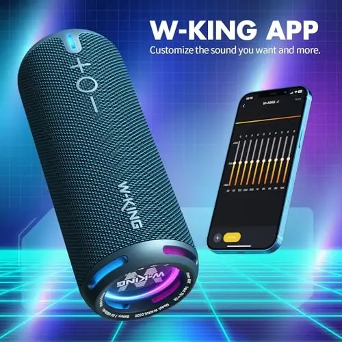 W-KING Portativ Bluetooth Karnaylari Baland, IPX7 Suvga chidamli Tashqi Karnaylar Simsiz, APP Moslashtirilgan EQ, Dual Ovoz G'altagi/Chuqur Bass, 360° Chiroqli/V5.3/TF/AUX Ovoz, 40W Party Boombox Dush Karnayi - 4