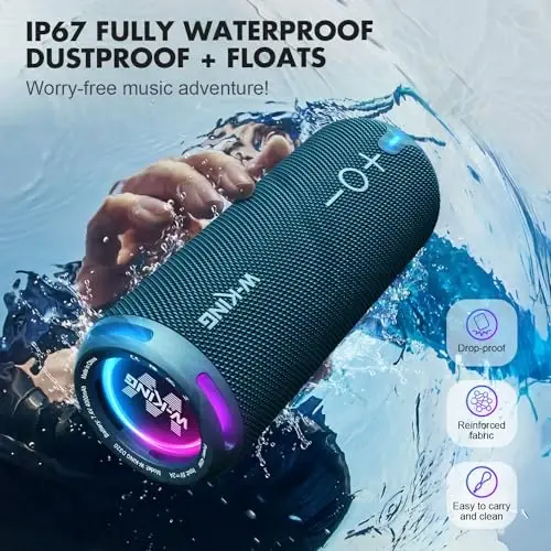 W-KING Portativ Bluetooth Karnaylari Baland, IPX7 Suvga chidamli Tashqi Karnaylar Simsiz, APP Moslashtirilgan EQ, Dual Ovoz G'altagi/Chuqur Bass, 360° Chiroqli/V5.3/TF/AUX Ovoz, 40W Party Boombox Dush Karnayi - 3