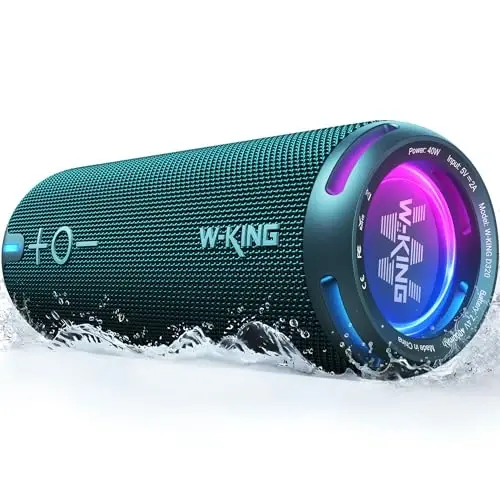 W-KING Портативные Bluetooth колонки громкие, IPX7 водонепроницаемые беспроводные колонки для улицы, APP настраиваемый эквалайзер, двойная звуковая катушка/глубокий бас, 360° звук с подсветкой/V5.3/TF/AUX, 40 Вт вечеринка бумбокс душевая колонка - 1