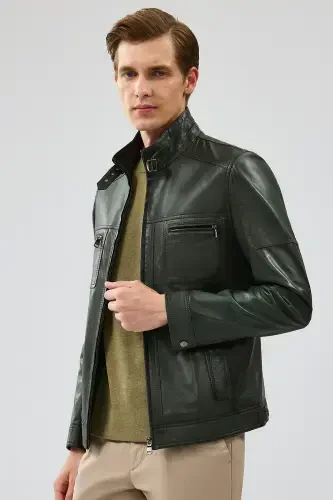 Wade Erkek Haki Slim-Fit Deri Mont 22WGD6462VE-KHAKI - DERIMOD (1)