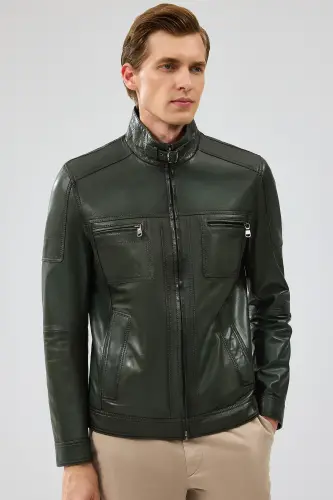 Wade Erkek Haki Slim-Fit Deri Mont 22WGD6462VE - KHAKI-KHAKI - 4
