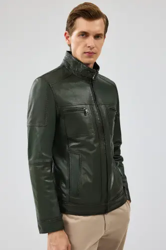 Wade Erkek Haki Slim-Fit Deri Mont 22WGD6462VE - KHAKI-KHAKI - 5