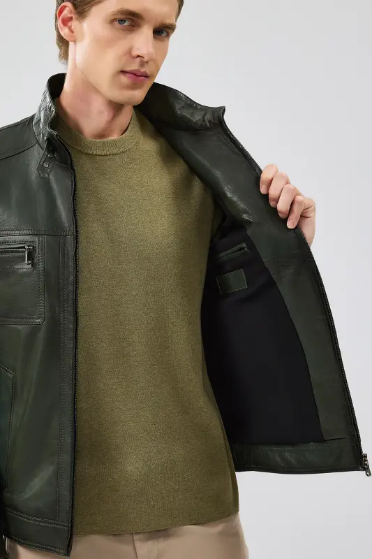 Wade Erkek Haki Slim-Fit Deri Mont 22WGD6462VE - KHAKI-KHAKI - 9