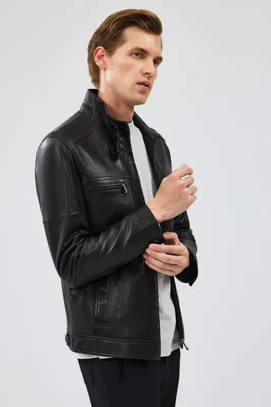 Wade Erkek Siyah Slim-Fit Deri Mont 22WGD6462VE - SIYAH-SIYAH - 2