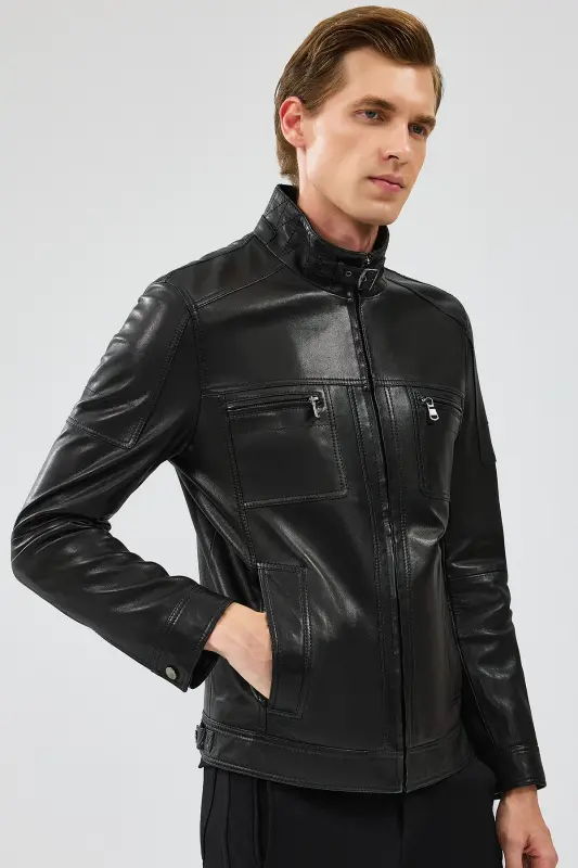 Wade Erkek Siyah Slim-Fit Deri Mont 22WGD6462VE - SIYAH-SIYAH - 4