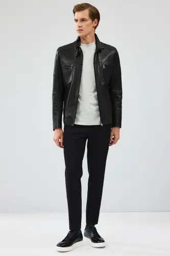 Wade Erkek Siyah Slim-Fit Deri Mont 22WGD6462VE - SIYAH-SIYAH - 6