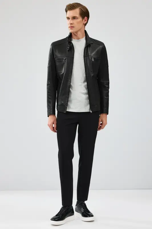 Wade Erkek Siyah Slim-Fit Deri Mont 22WGD6462VE - SIYAH-SIYAH - 6