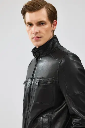 Wade Erkek Siyah Slim-Fit Deri Mont 22WGD6462VE - SIYAH-SIYAH - 7