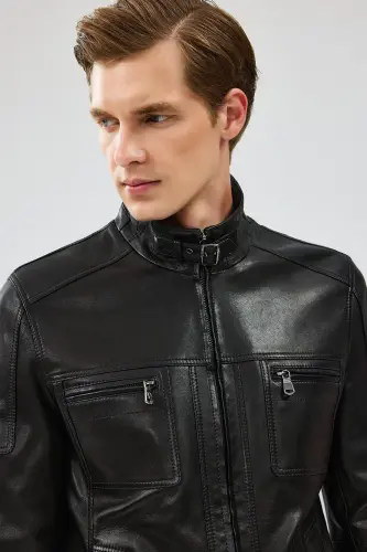Wade Erkek Siyah Slim-Fit Deri Mont 22WGD6462VE - SIYAH-SIYAH - 8