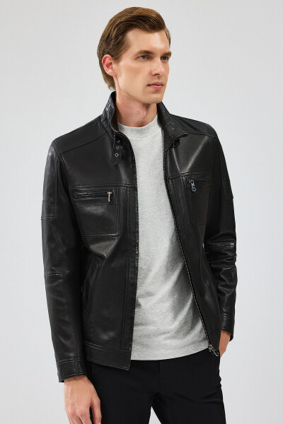 Wade Men's Black Slim-fit Leather Jacket 22wgd6462ve - 9