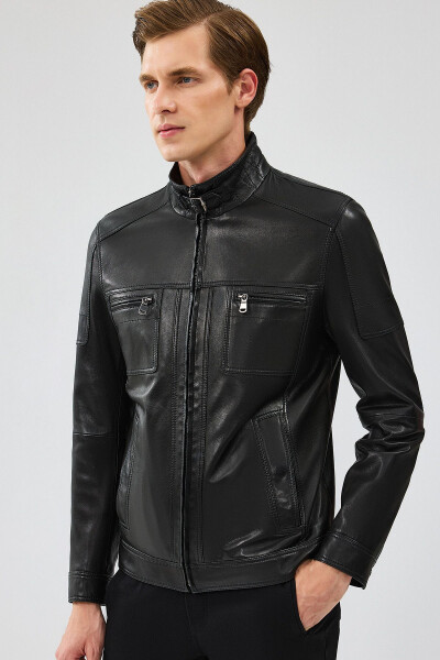 Wade Men's Black Slim-fit Leather Jacket 22wgd6462ve - 11