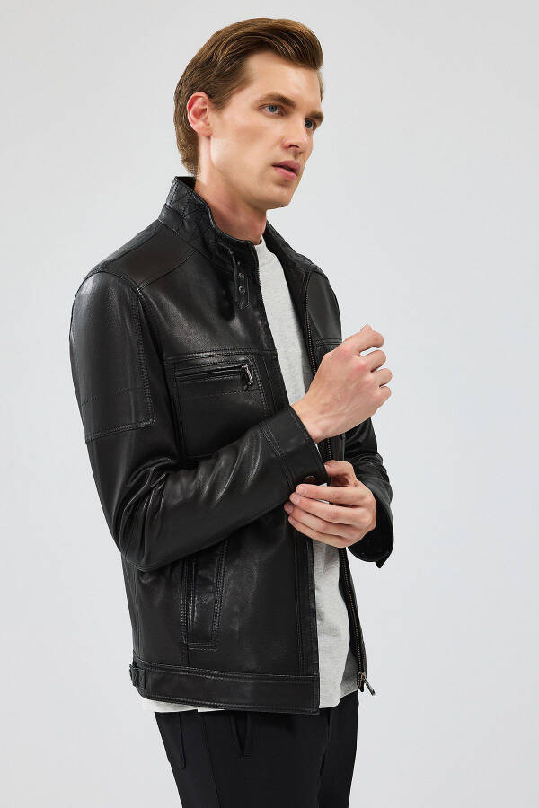 Wade Men's Black Slim-fit Leather Jacket 22wgd6462ve - 2