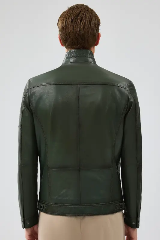 Wade Men's Khaki Slim-fit Leather Jacket 22wgd6462ve-KHAKI - 6