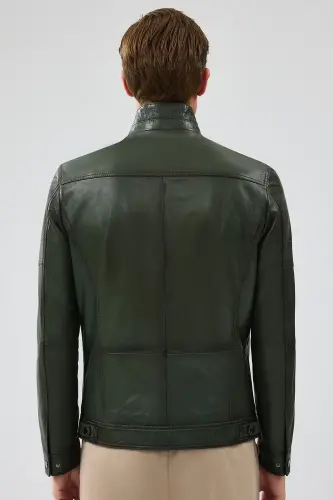 Wade Мужская куртка цвета хаки облегающего кроя из кожи 22wgd6462ve-KHAKI - 6