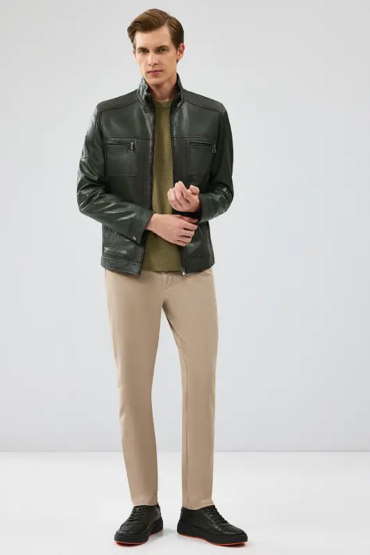 Wade Мужская куртка цвета хаки облегающего кроя из кожи 22wgd6462ve-KHAKI - 7