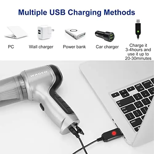 WADEO Simsiz El Süpürgesi, 9000PA Taşınabilir Kablosuz Araç Süpürgesi, Mini Elektrikli Süpürge, 0.7lb Ultra Hafif, Araba, Ev, Evcil Hayvan Tüyü Temizliği için 4'ü 1 arada Çok Yönlü Şarj Edilebilir El Süpürgesi - 5