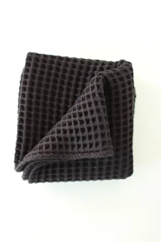 Waffle Baby Blanket 100% Cotton - 75x80 Cm - Swaddle, Towel and Multi-Purpose Use - Black-Black 