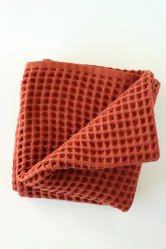 Waffle Baby Blanket 100% Cotton - 75x80 Cm - Swaddle, Towel and Multi-Purpose Use - Brick-Brick 