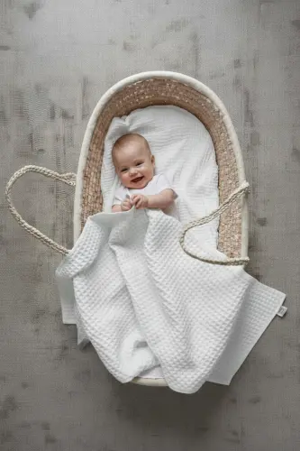 Waffle Baby Blanket 100% Cotton - 75x80 Cm - Swaddle, Towel & Multipurpose Use - White - 1