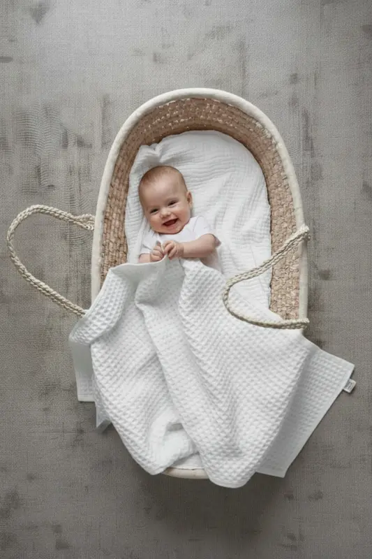 Waffle Baby Blanket 100% Cotton - 75x80 Cm - Swaddle, Towel & Multipurpose Use - White - ANNE SESI
