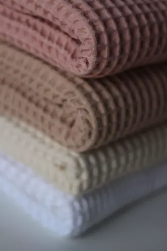 Waffle Bebek Battaniyesi %100 Pamuk - 75x80 Cm - Kundak , Havlu Ve Çok Amaçlı Kullanım - Pudra-Pudra - 6