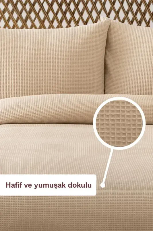 Waffle Double Beige Pique Set - Soft And Quality Pique And Pillowcase - 200x220 Cm-Beige - 2