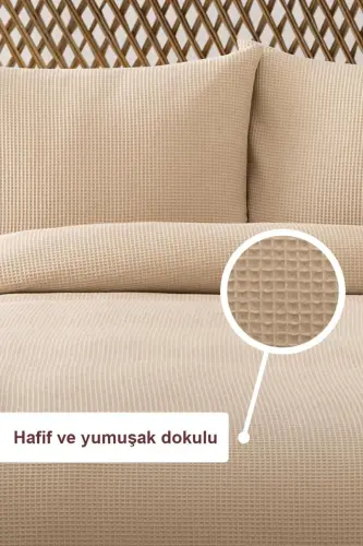 Waffle Double Beige Pique Set - Soft And Quality Pique And Pillowcase - 200x220 Cm-Beige - 2