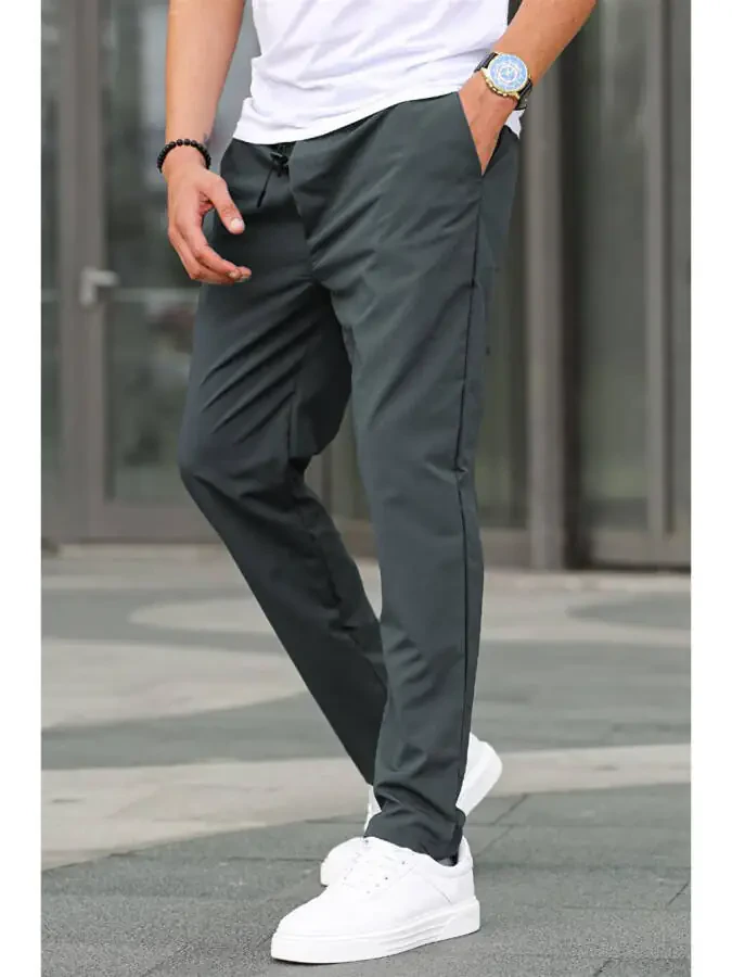 Waffle Fabric Black Basic Men's Trousers 6513 - 1