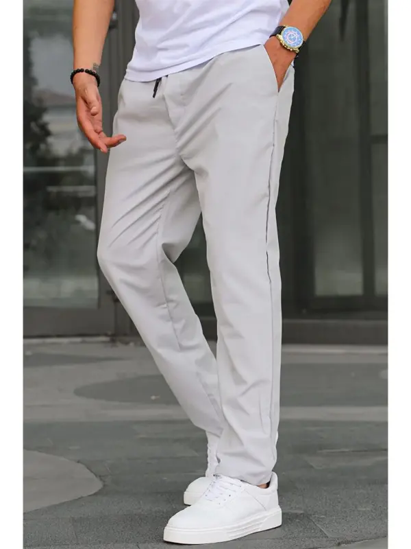 Waffle Fabric Black Basic Men's Trousers 6513-Gray - 1