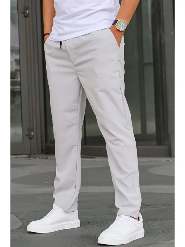 Waffle Fabric Black Basic Men's Trousers 6513-Gray - 2