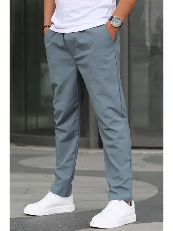 Waffle Fabric Black Basic Men's Trousers 6513-Green - 1