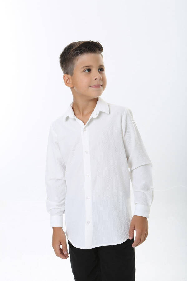 Waffle Fabric White Children's Shirt - 4