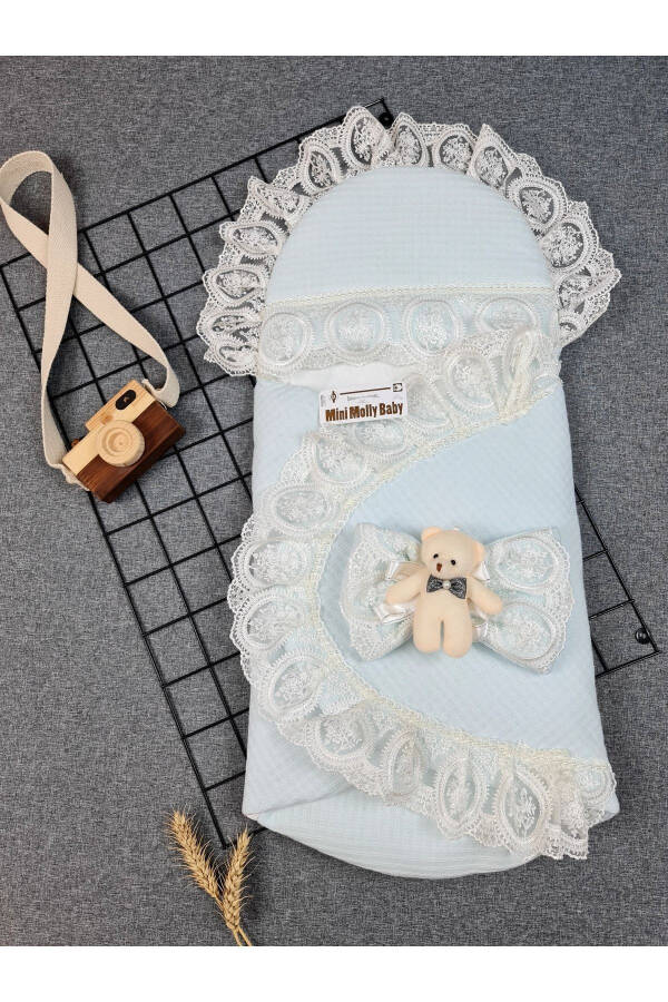 Waffle knit teddy bear swaddle & blanket for newborn baby - 1