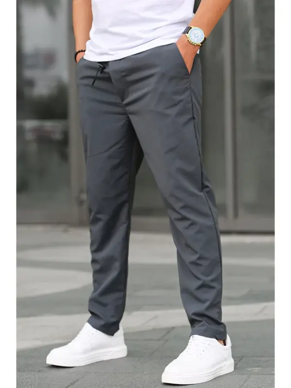 Gri Waffle Kumaş Siyah Basic Erkek Pantolon 6513-Gri - 2