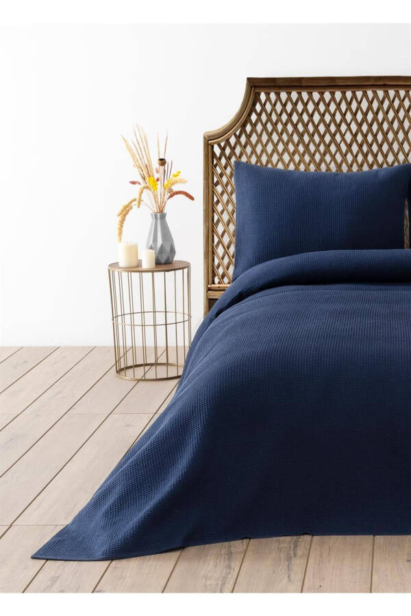 Waffle single duvet set, navy blue, 160x220 cm, 1 pillowcase - 1