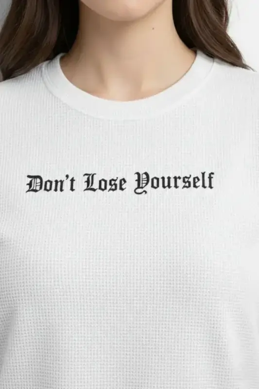 Wafıl Kumaş Tişört Regular Kalıp Bisiklet Yaka Baskılı Günlük Basic T-Shirt - Beyaz - 4