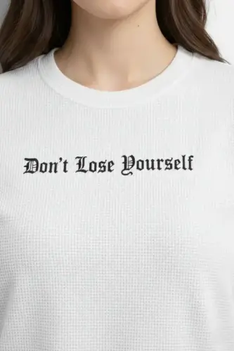 Wafıl Kumaş Tişört Regular Kalıp Bisiklet Yaka Baskılı Günlük Basic T-Shirt - Beyaz - 4