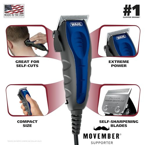 Wahl USA Self Cut Kompakt Şarjlı Kablolu Kuaför Makinesi, Ayarlanabilir İnceltme Kolu ve Kişisel Bakım için 12 Saç Makinesi Kılıfı – Model 79467 - 2