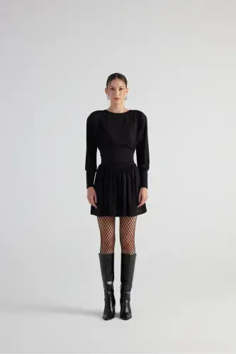 Waist Corset Look Padded Mini Jade Dress Black - 3