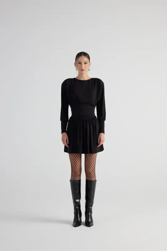 Waist Corset Look Padded Mini Jade Dress Black - 3