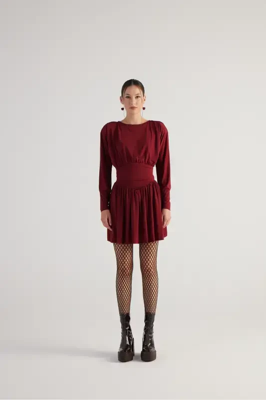 Waist Corset Look Padded Mini Jade Dress Burgundy-Burgundy - 1