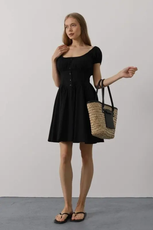 Waist Corset Mini Dress - Black - 1