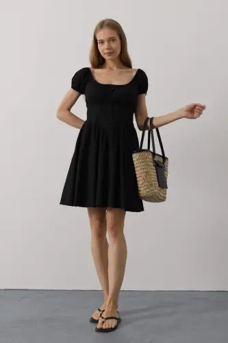 Waist Corset Mini Dress - Black - BÜYÜKBEDENIZ (1)